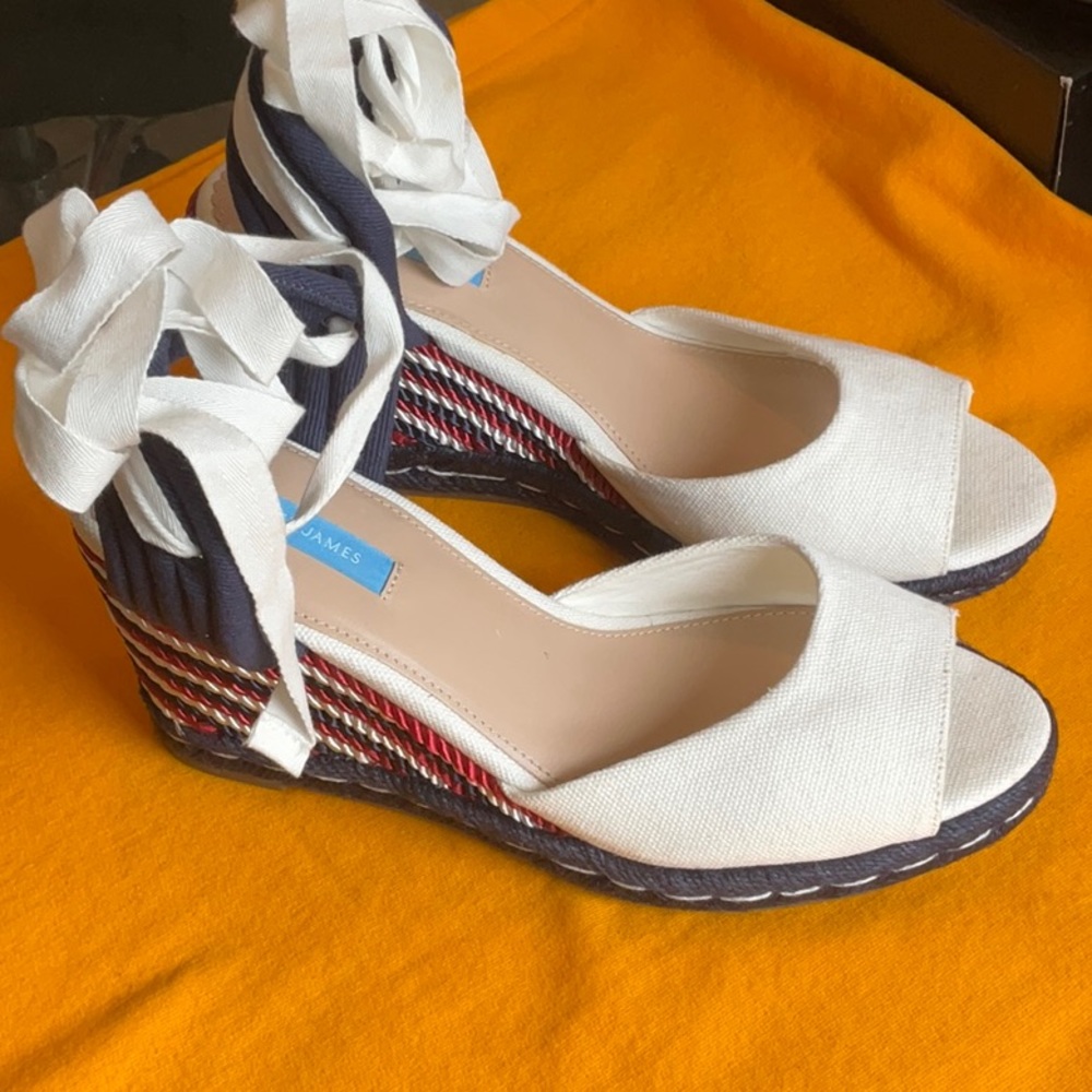 Draper James White/Blue/Red Lace Up Espadrilles Size 10, NWT